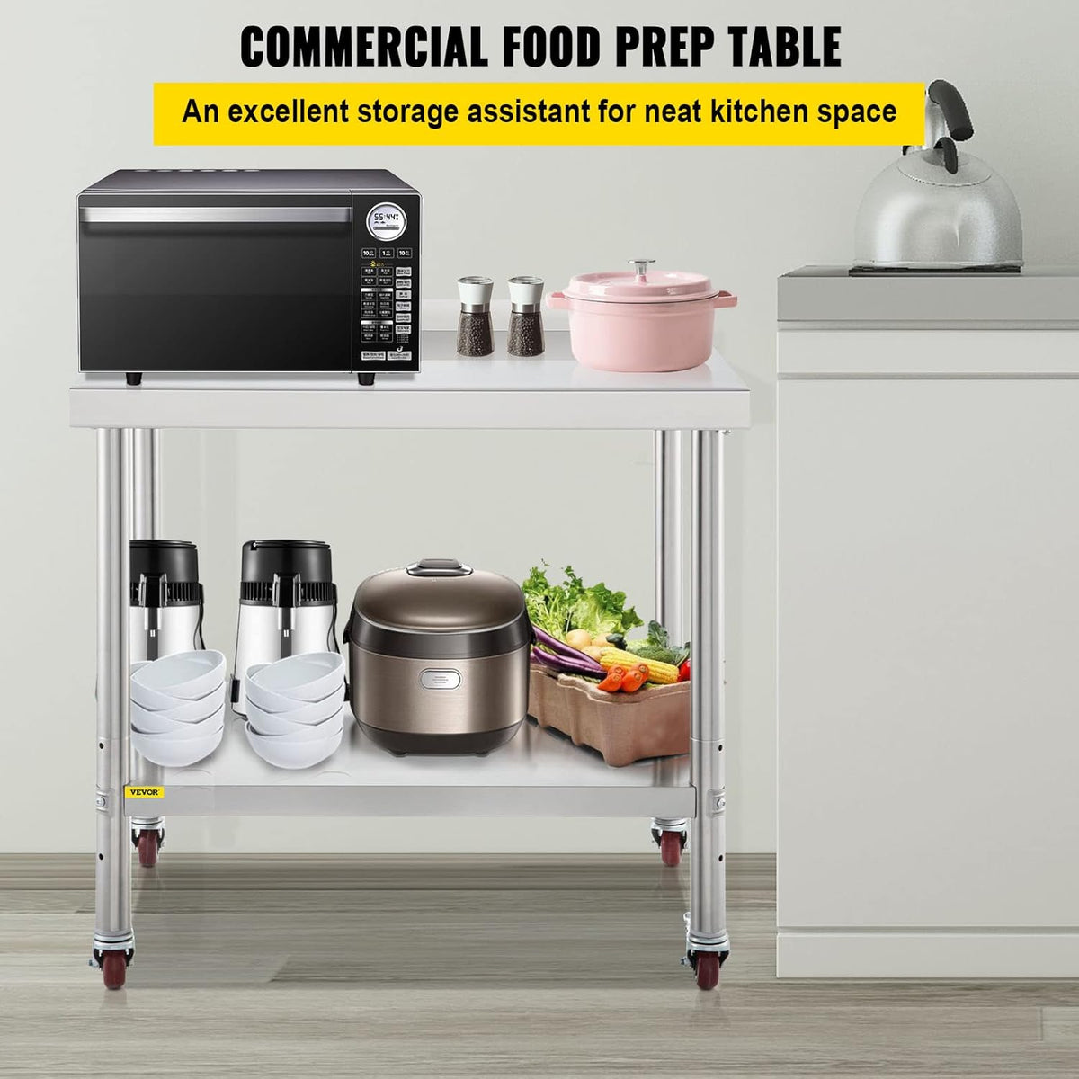 Stainless Steel Prep Table, 30 x 24 x 35 Inch, 440lbs Load Capacity, with Backsplash, Adjustable Undershelf & 4 Casters W632454