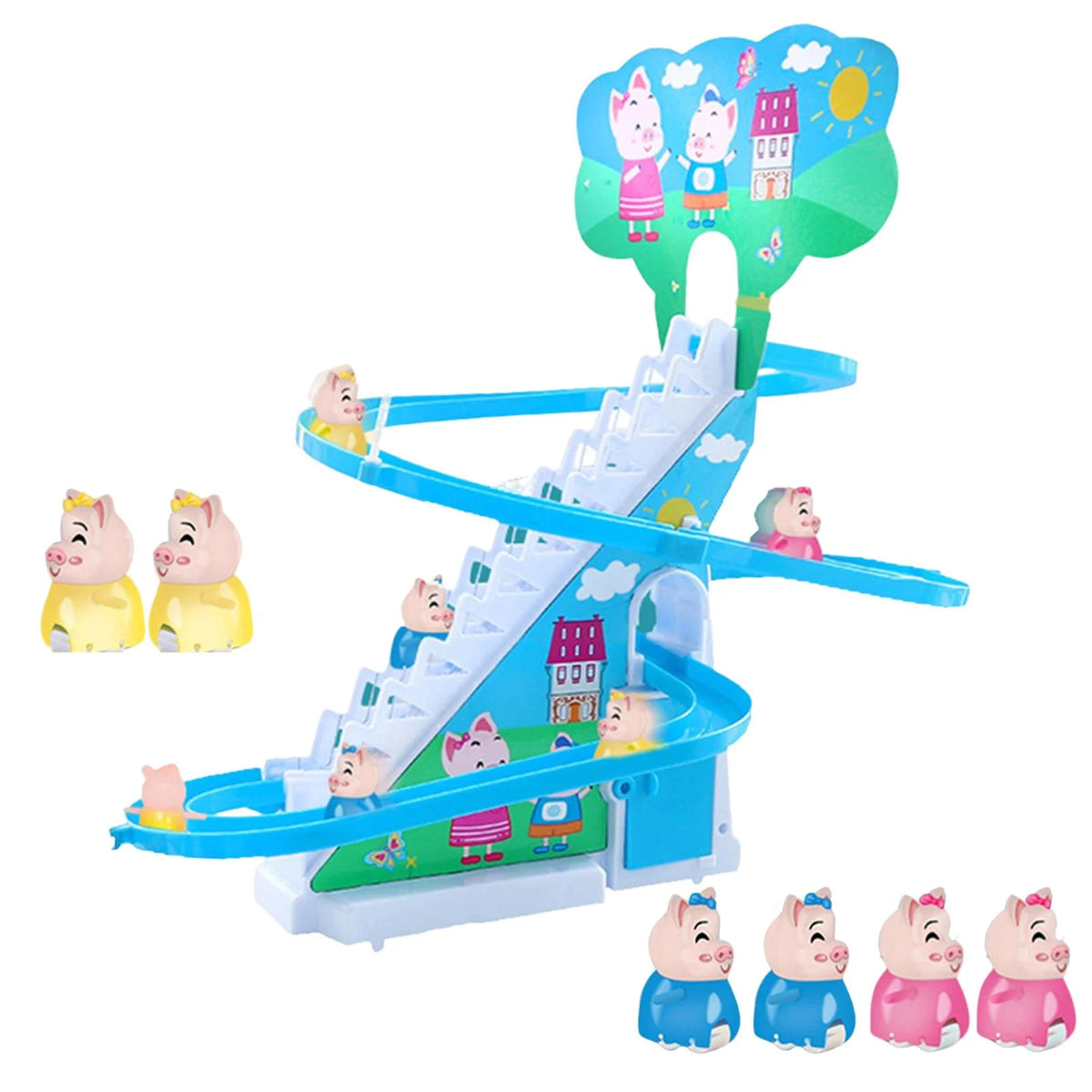 6 s Electric Climbing Stair Toy with LED Flashing Lights Children's Roller Coaster Toy Set E856731