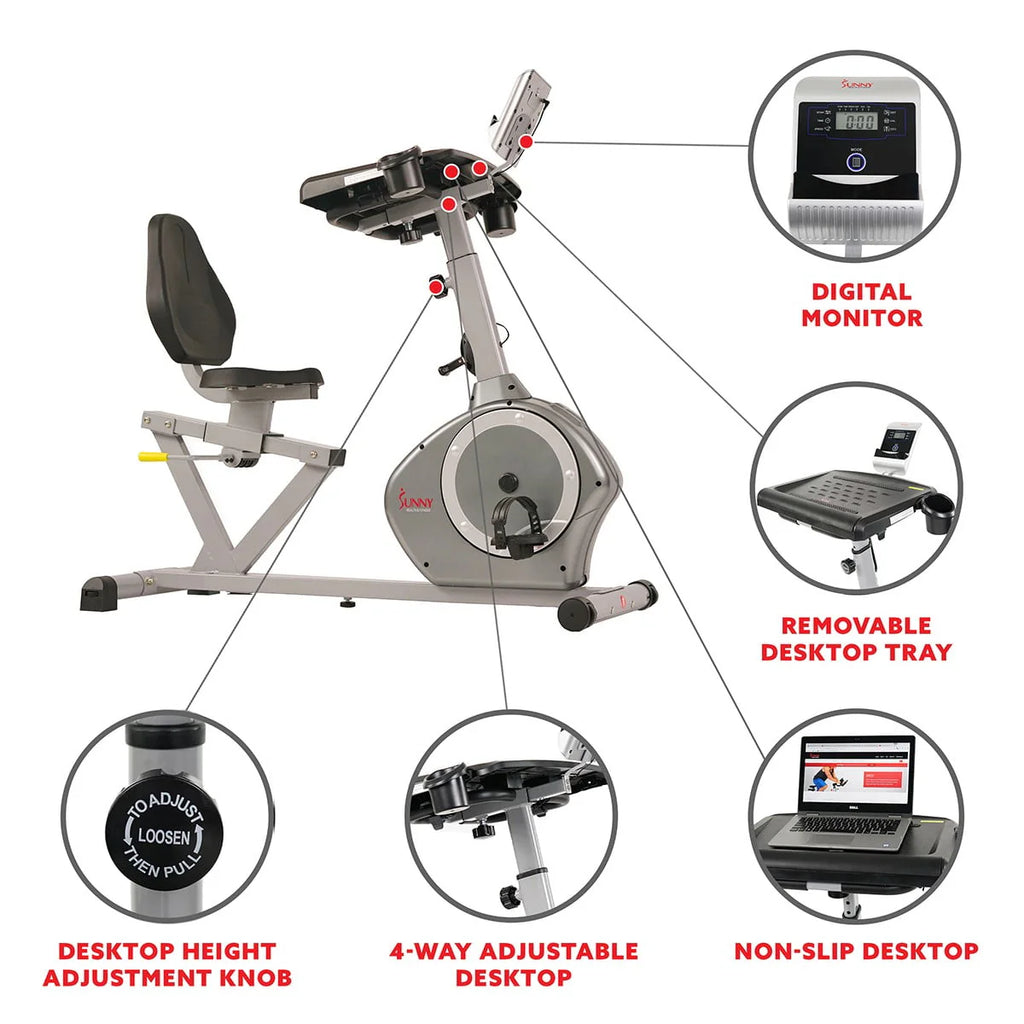 Magnetic Indoor Recumbent Exercise Desk Bike 350 lb Weight Capacity Y735484