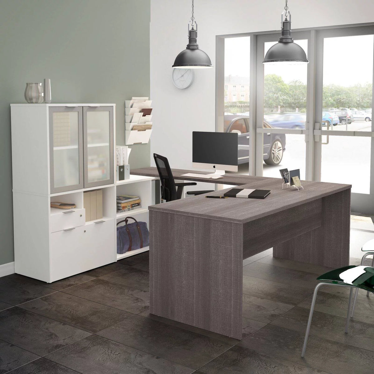 U Shape Computer Desk with Hutch H7321