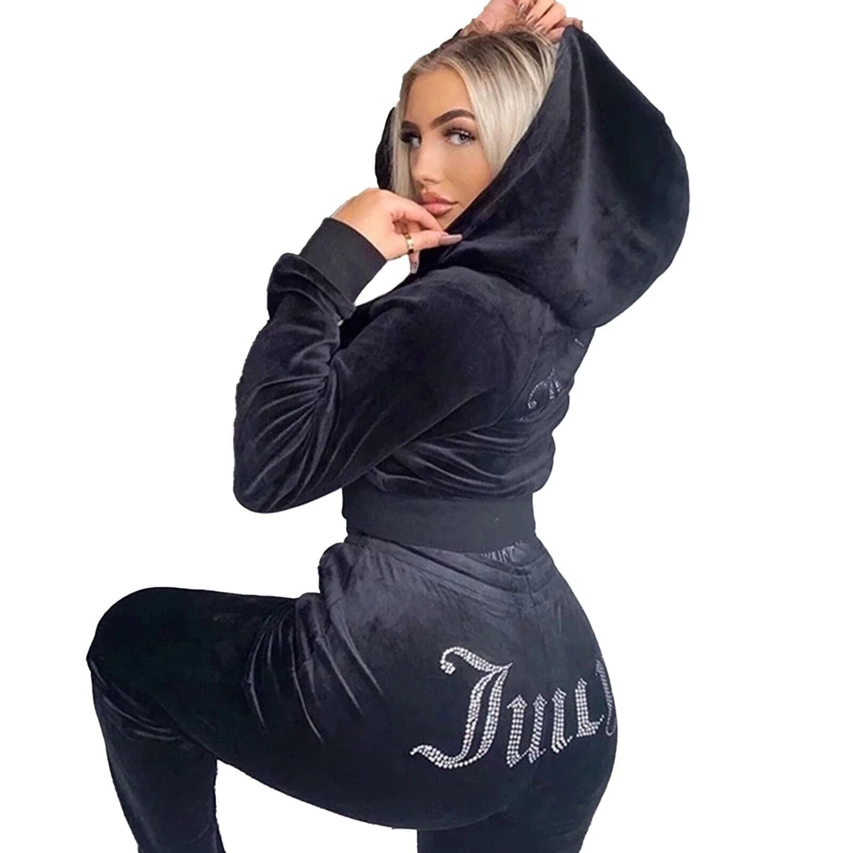 Velour 2-Piece Hoodie Tracksuit Set E75574