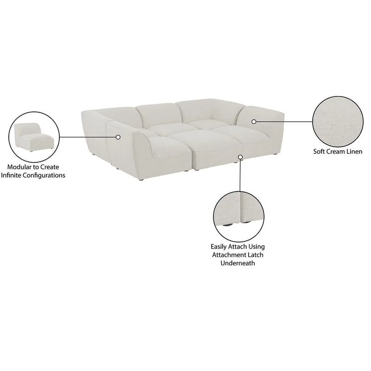 Cream Linen Textured Modular Sectional D8092