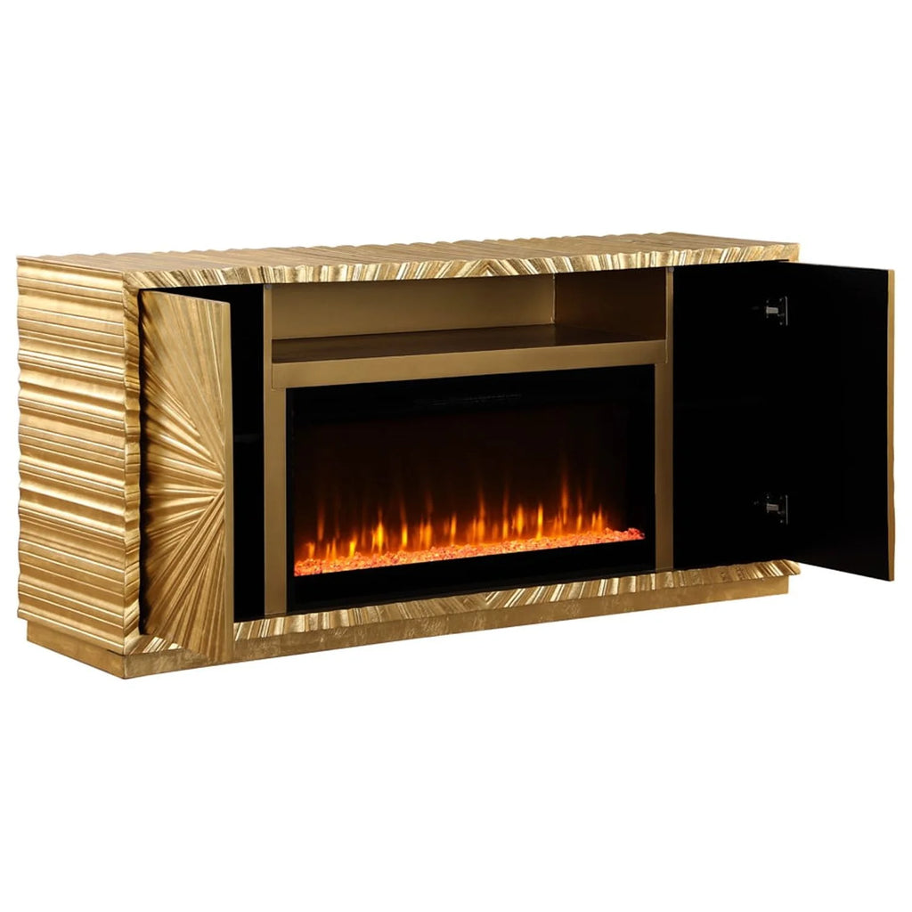 Metallic Gold Freestanding Infrared Electric Fireplace TV Stand N641042