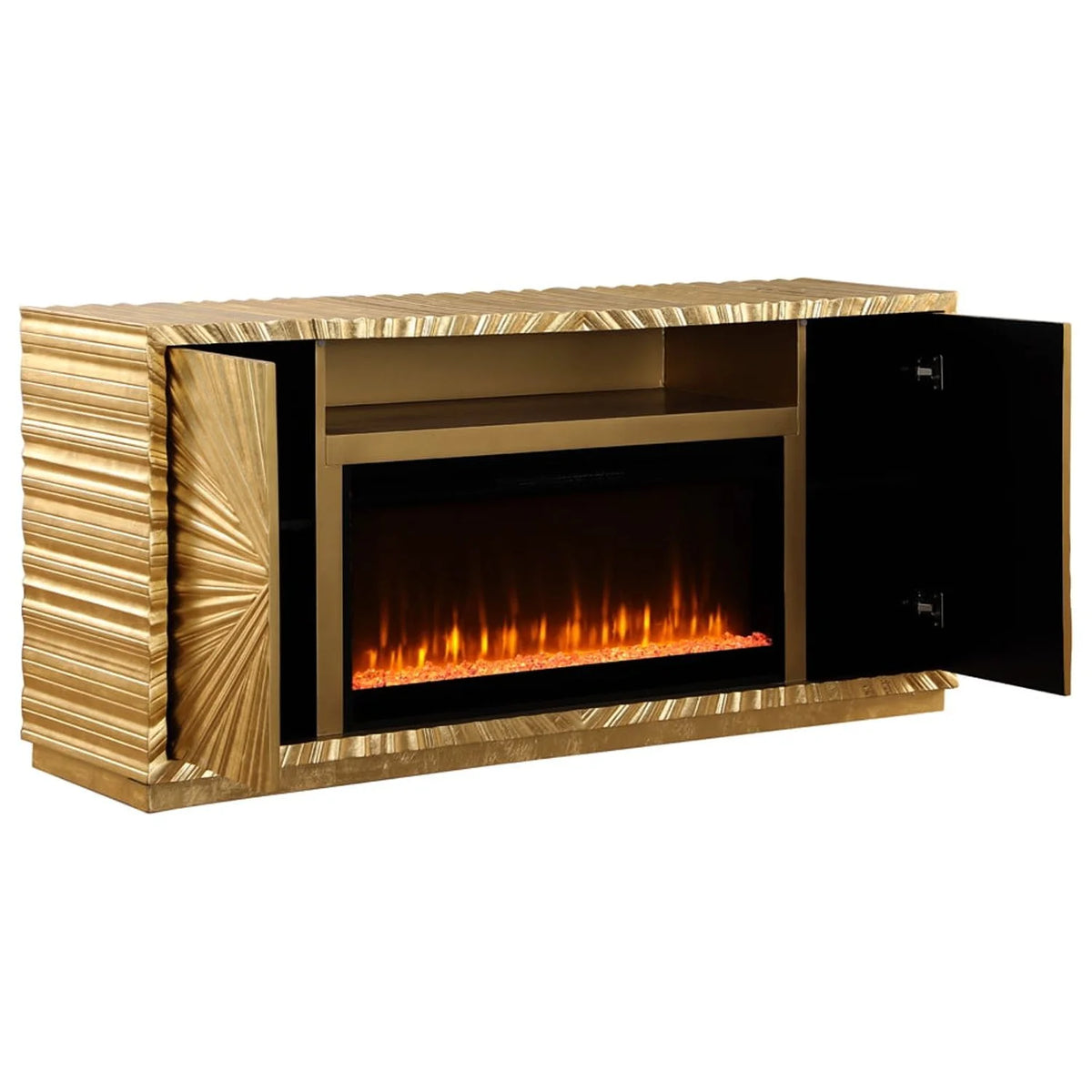Metallic Gold Freestanding Infrared Electric Fireplace TV Stand N641042