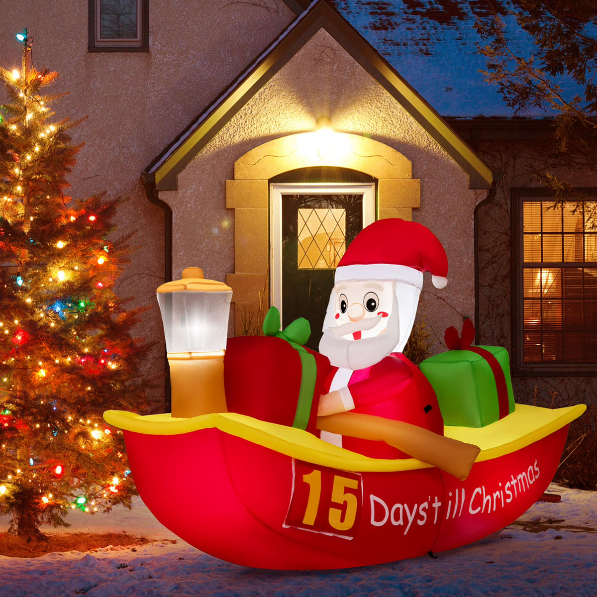 7 FT Christmas Inflatable Santa Claus Rowing Boat with Navigation Light N186860