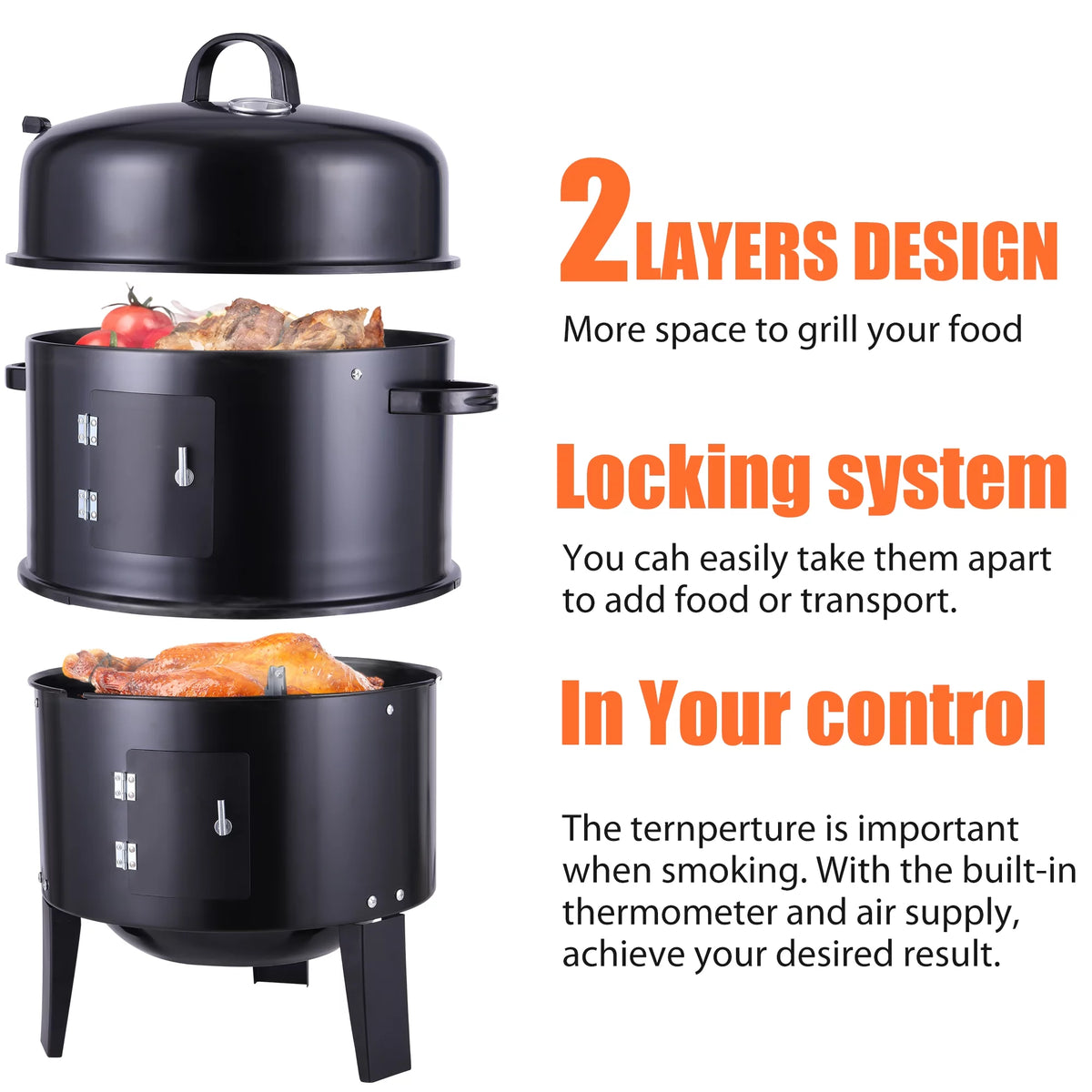 Portable Charcoal Smoker Grill T8439