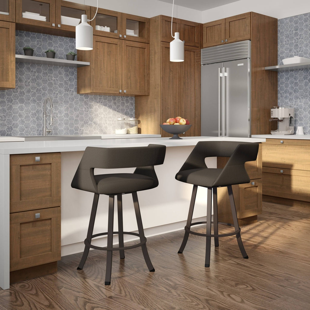 Soft Grey White Polyester Swivel Counter and Bar Stool R4568
