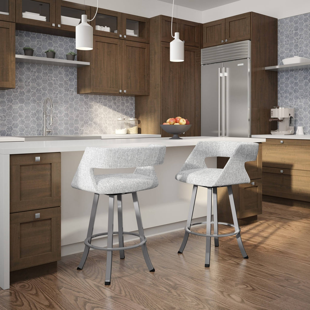 Soft Grey White Polyester Swivel Counter and Bar Stool R4568