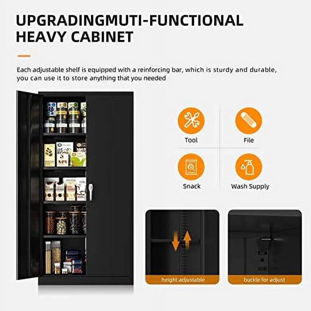 Black Steel Locking Tool Cabinet with Doors and Shelves L57882