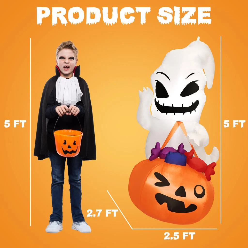 Halloween Inflatable Decor, Ghost Holding Trick Or Treat Bag L4100