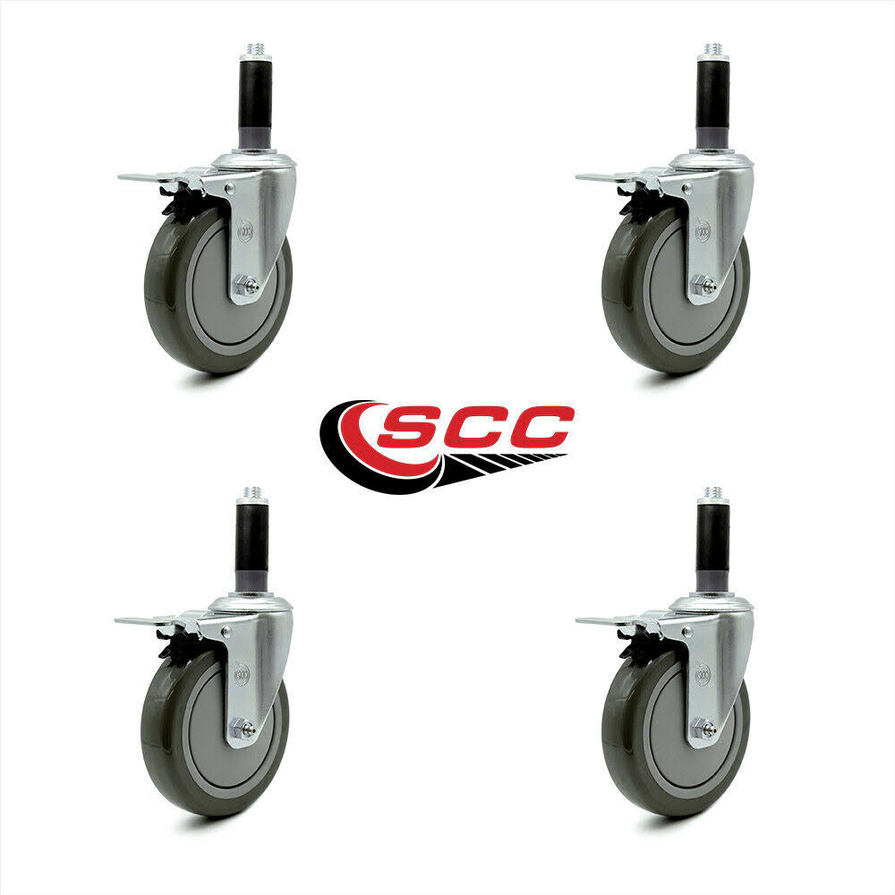 5x22 Gray Polyurethane Caster with Expanding Stem, Set of 4 M6218