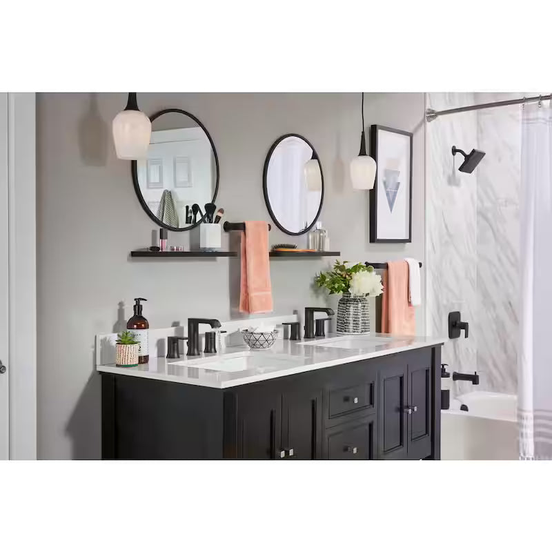 8 in. Widespread Double Handle Bathroom Faucet with Drain in Matte Black 2-Pack V150