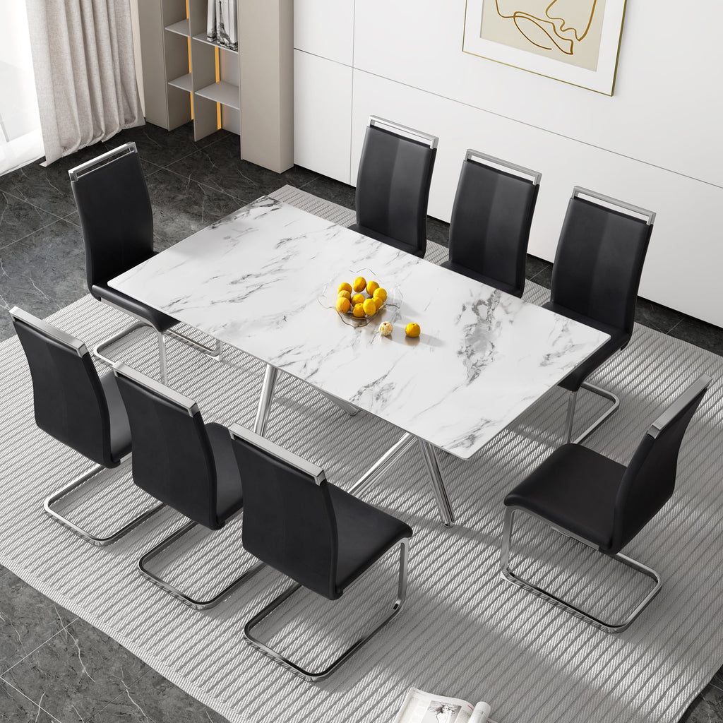 Rectangular Glass Dining Table for 6-8 People with Tempered Glass Top and Silver Metal Legs E722750