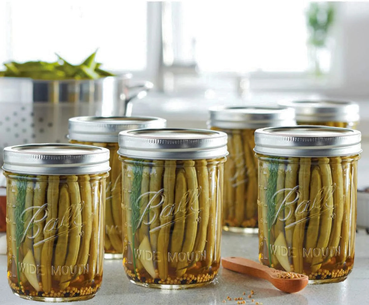 16 oz 6 Pack Wide Mouth Mason Jars with Airtight Lids and Bands A3433