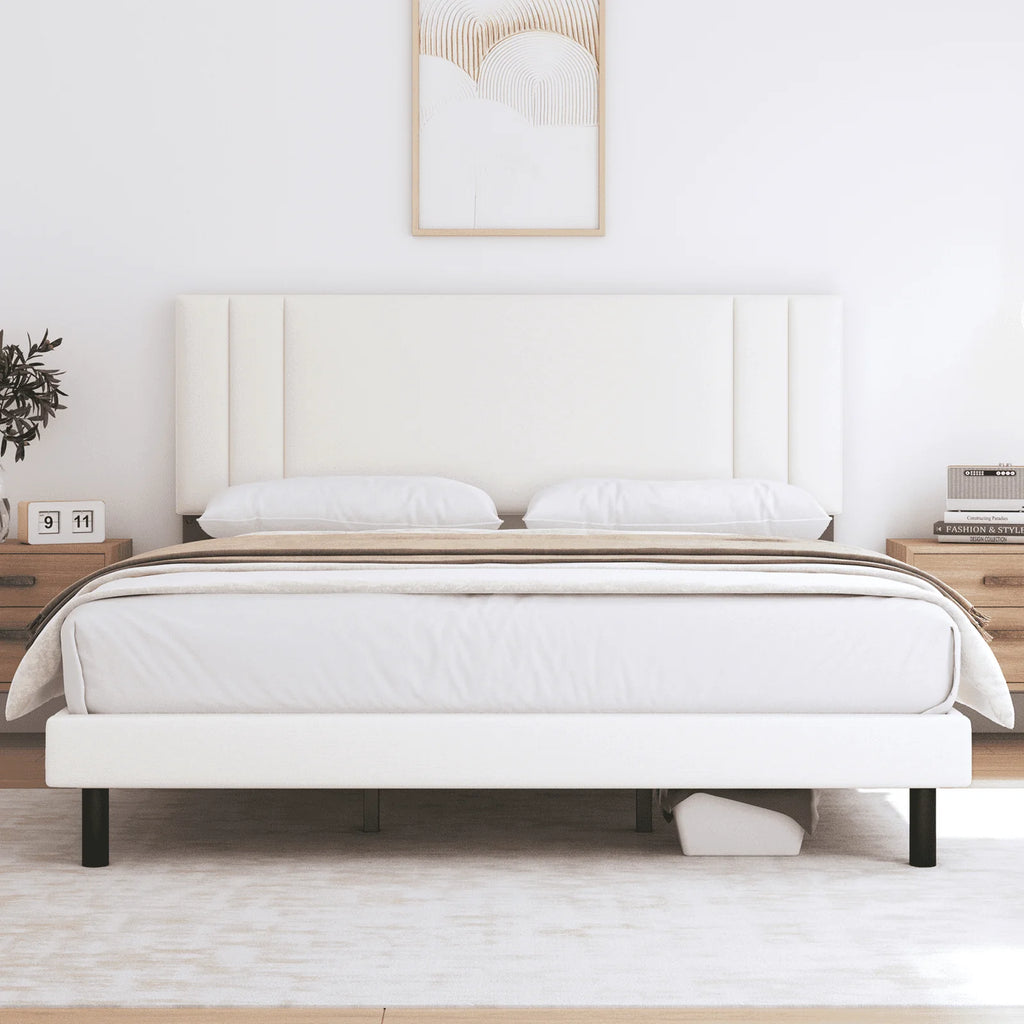 Full Size Platform Bed Frame with Fabric Upholstered Headboard A4696