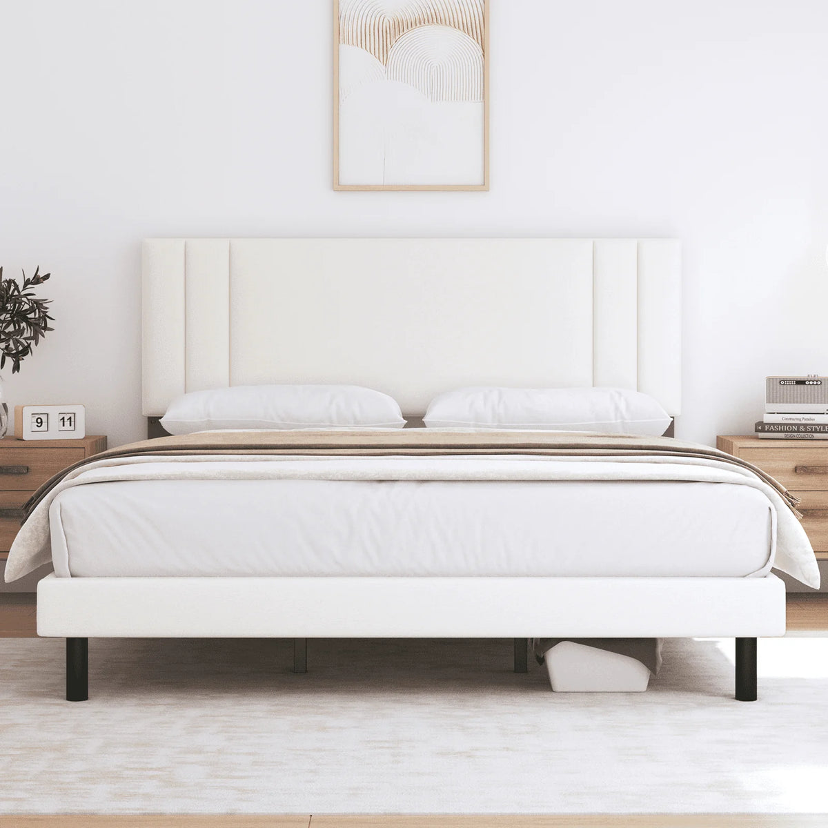 Full Size Platform Bed Frame with Fabric Upholstered Headboard A4696
