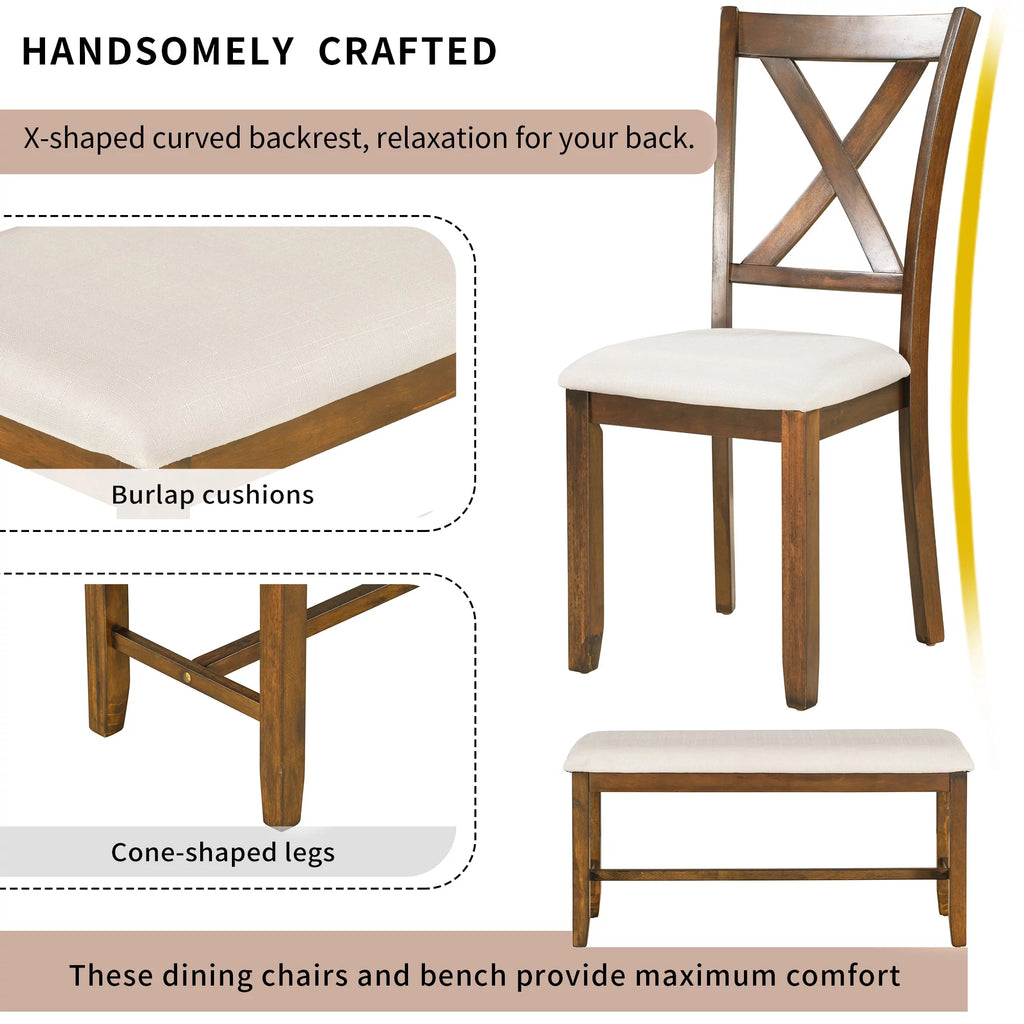 6-Piece Wooden Dining Table Set with 4 Chairs and Bench S80421