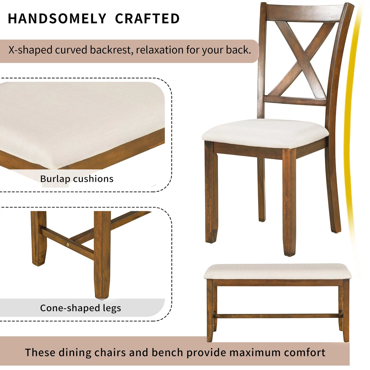 6-Piece Wooden Dining Table Set with 4 Chairs and Bench S80421