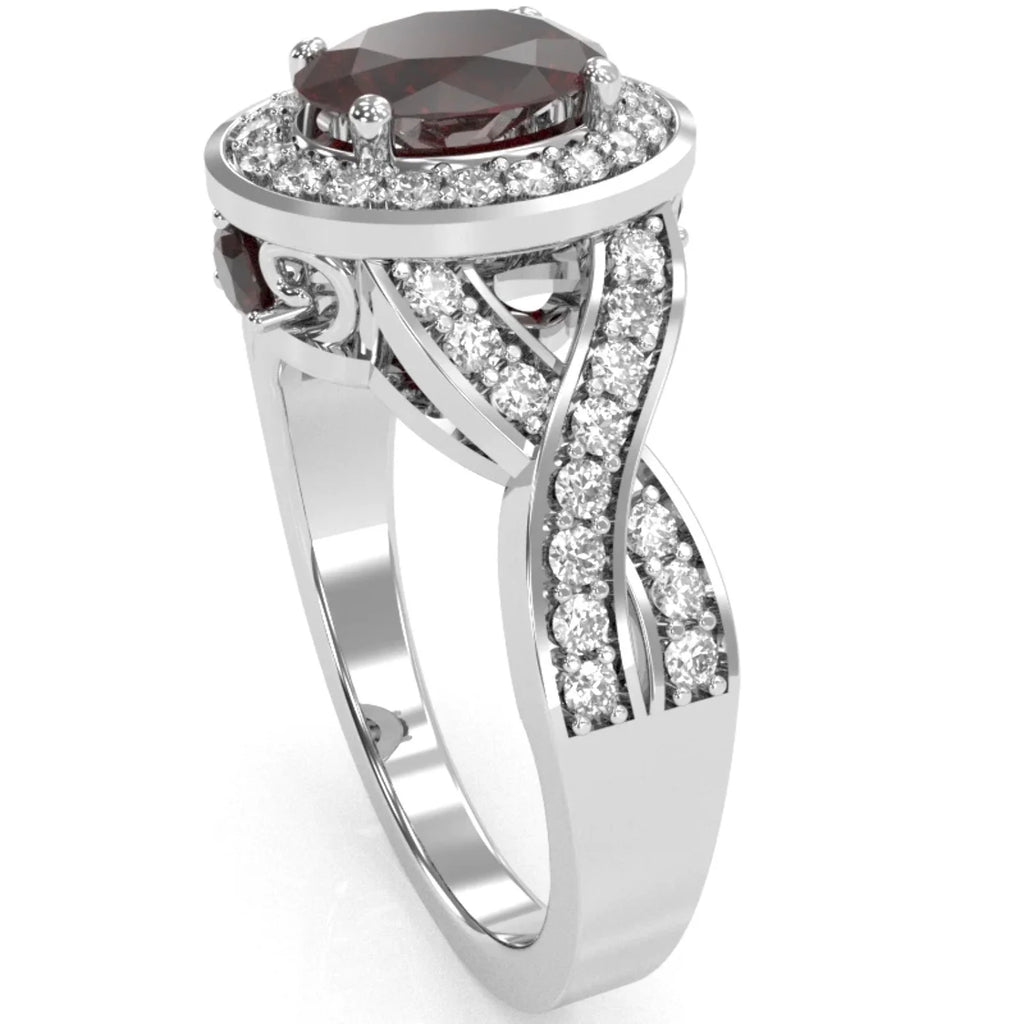 14k White Gold Garnet Diamond Engagement Ring F171