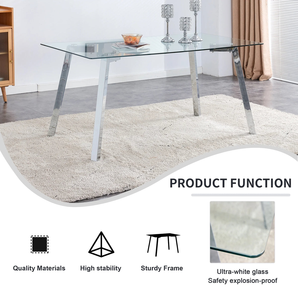 Rectangle Glass Dining Table with Metal Base Q986