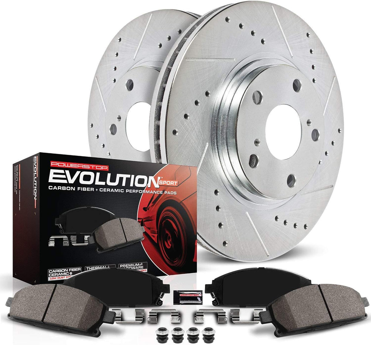 Front Z23 Carbon Fiber Brake Pads with Drilled & Slotted Brake Rotors Kit W854