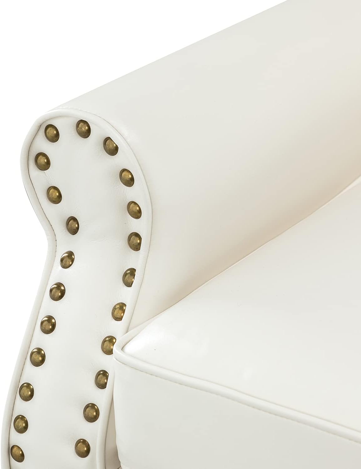 Ivory Faux Leather Accent Chair with Solid Wood Legs Z10207