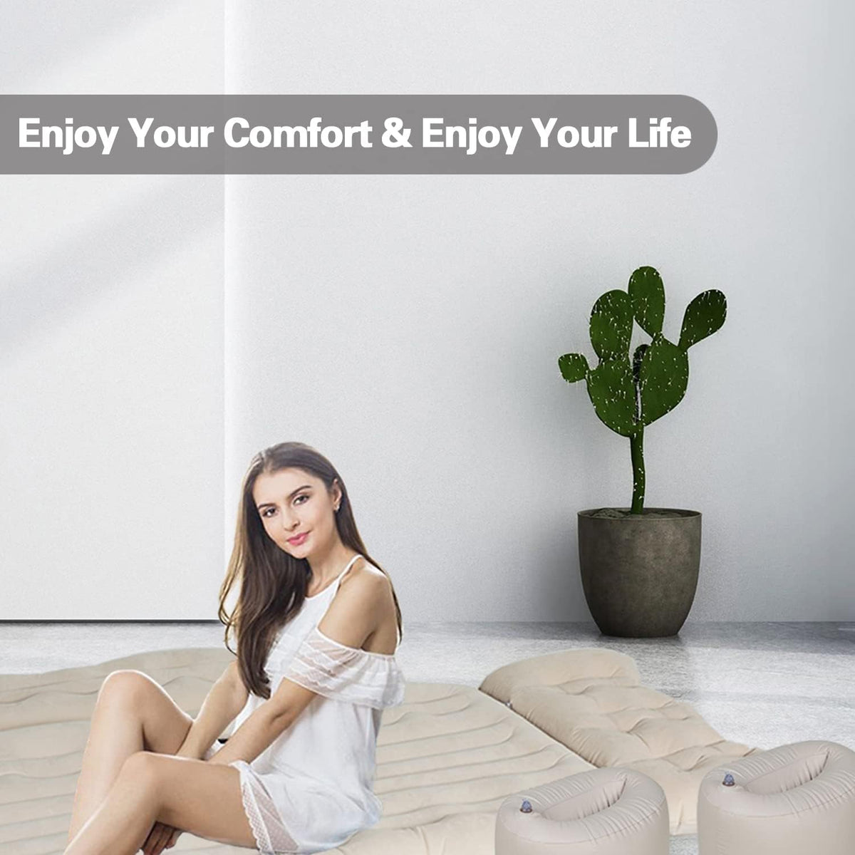Beige Inflatable Car Air Mattress with Air Pump H404