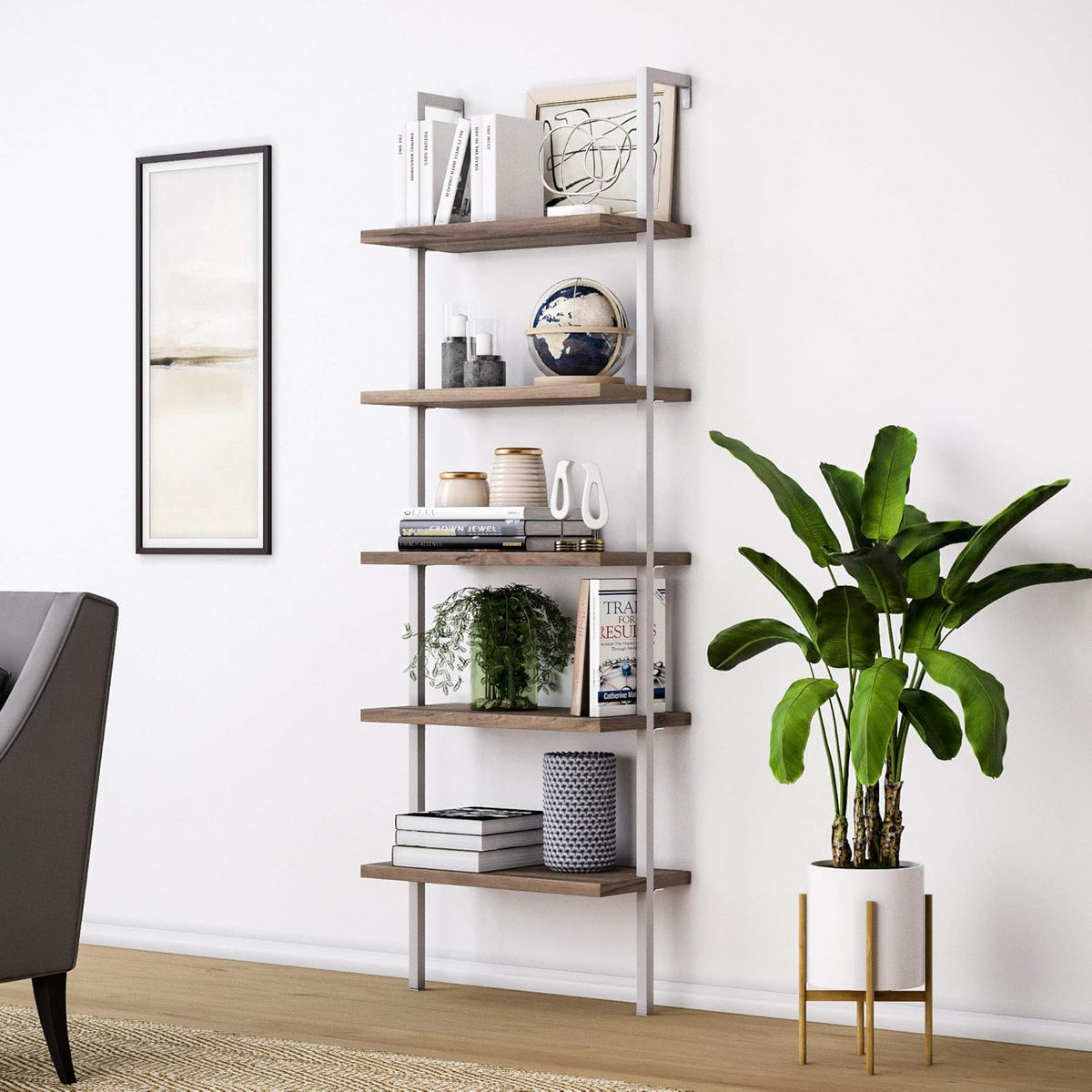 White 3-Shelf Wall Mount Bookshelf with Metal Frame N32509