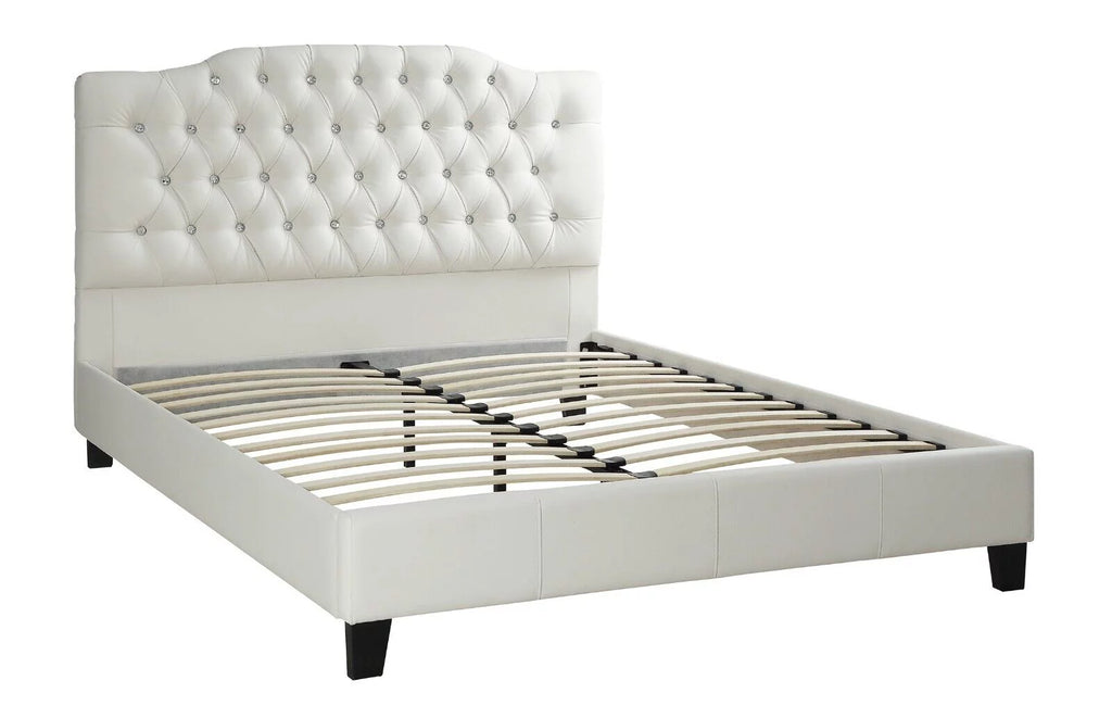 King Size Bed with 2 Nightstands White Faux Leather I7495