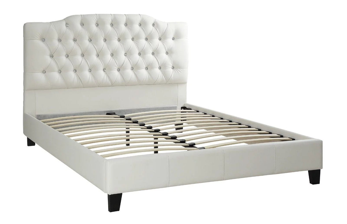 King Size Bed with 2 Nightstands White Faux Leather I7495