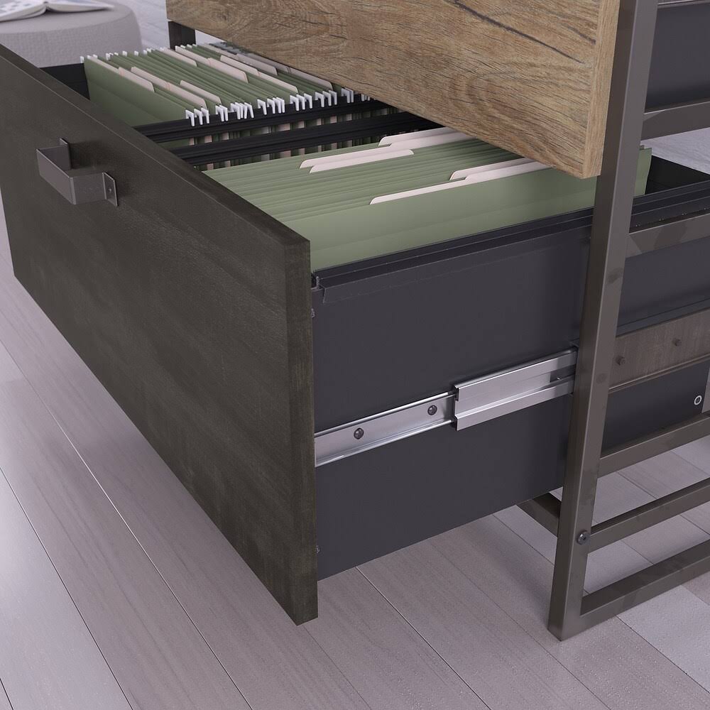 White L Shaped Industrial Desk with File Cabinets F932