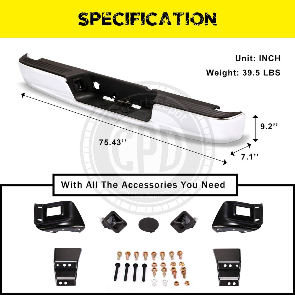 Chrome Rear Step Bumper Bar Assembly with Black Pad W92015
