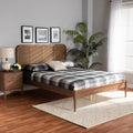 Walnut Brown Wood and Synthetic Rattan Queen Size Platform Bed A389659