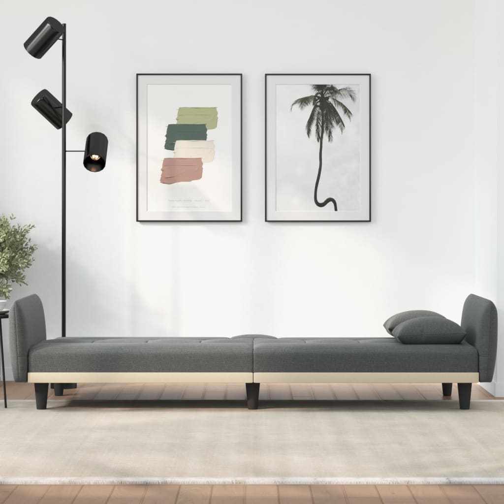 Dark Gray Fabric Sofa Bed with Cup Holders L334734