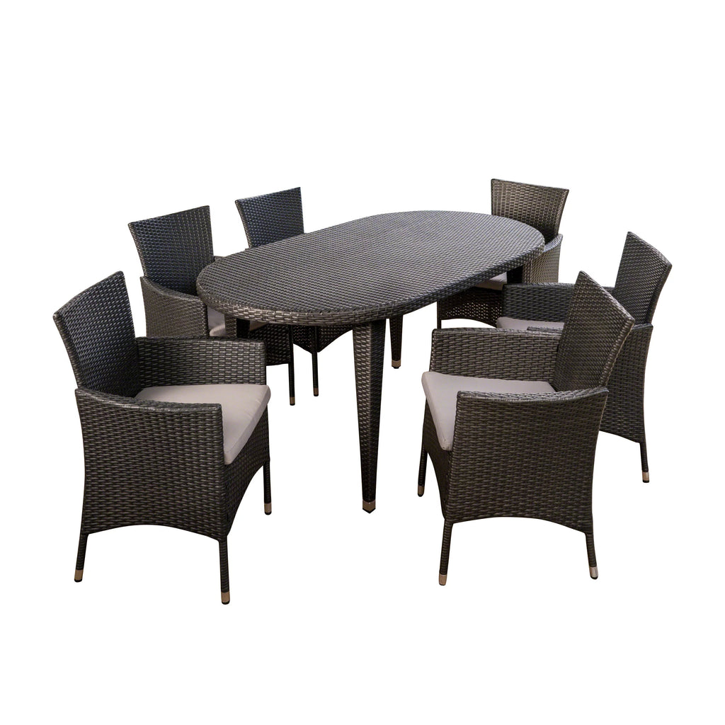 7 Piece Wicker Oval Dining Set with Cushions Z2184