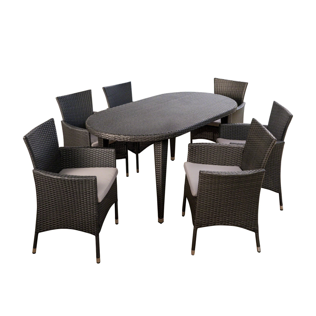 7 Piece Wicker Oval Dining Set with Cushions Z2184