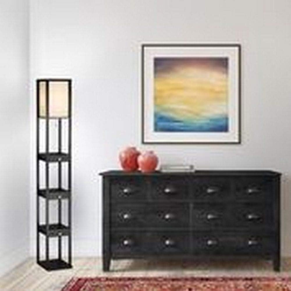 Three Drawer Shelf Lamp, 72 in, 150W Incandescent/ 150W CFL, Black PVC Veneer on MDF, 1 Floor Lamp H7555