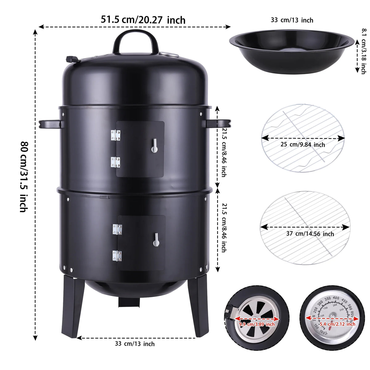 Portable Charcoal Smoker Grill T8439