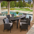 7 Piece Wicker Oval Dining Set with Cushions Z2184