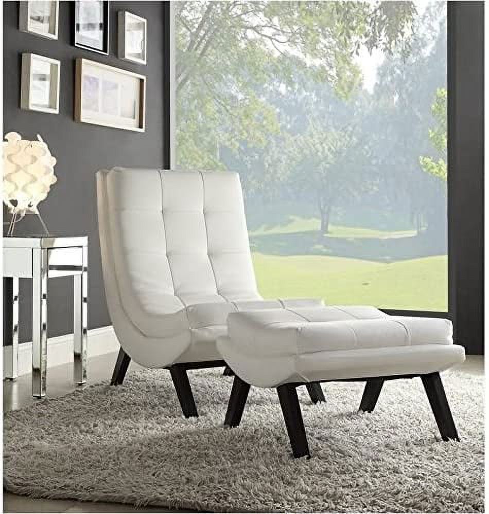 White Faux Leather Lounge Chair and Ottoman Set T900889