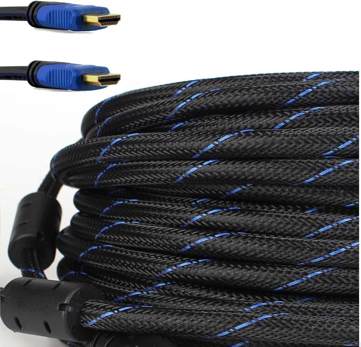 Braided Nylon HDMI Cable with Ferrite Core Blue 100 Feet Pack of 2 A90355