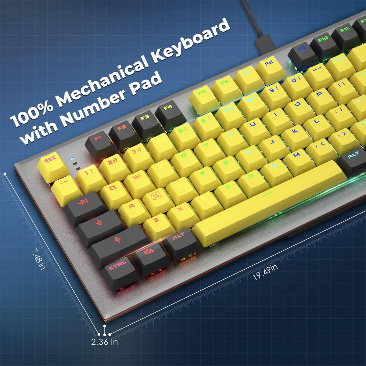 104 Keys Wired Mechanical Gaming Keyboard with Rainbow RGB Backlit Leather Wrist Rest K1776
