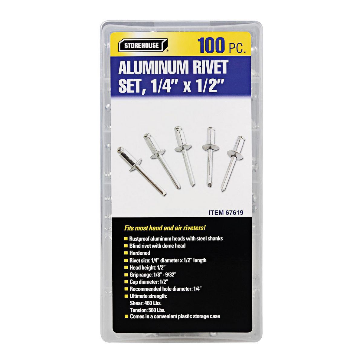 1/4 in. Aluminum Blind Rivet Set, 100 Piece U45792