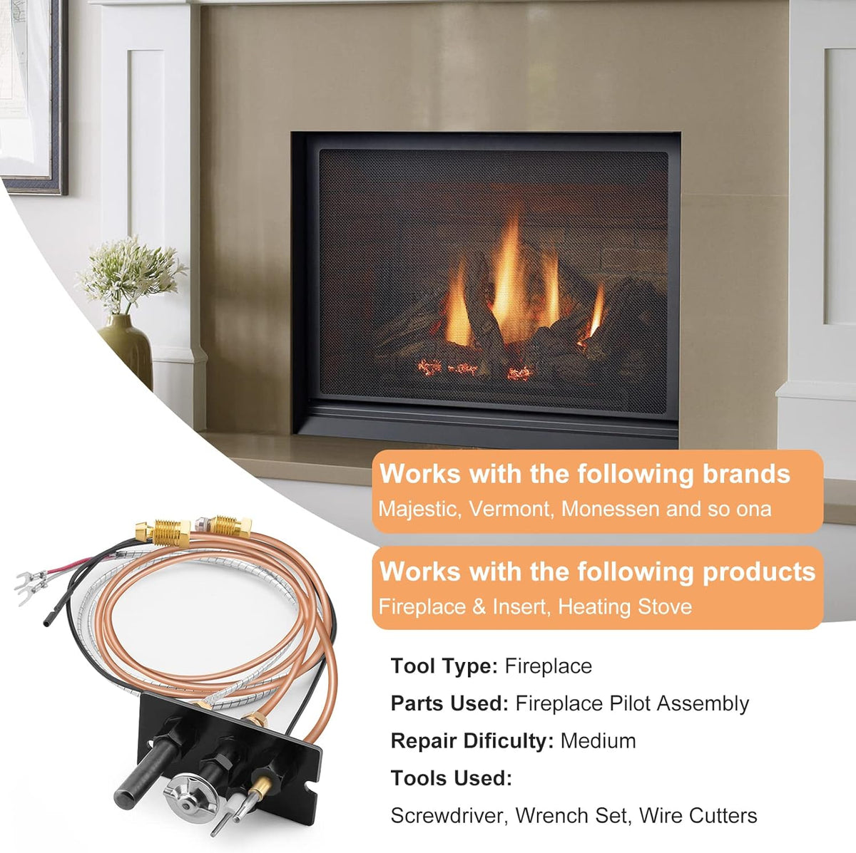 Propane and Natural Gas Pilot Assembly for Fireplace and Stoves U254