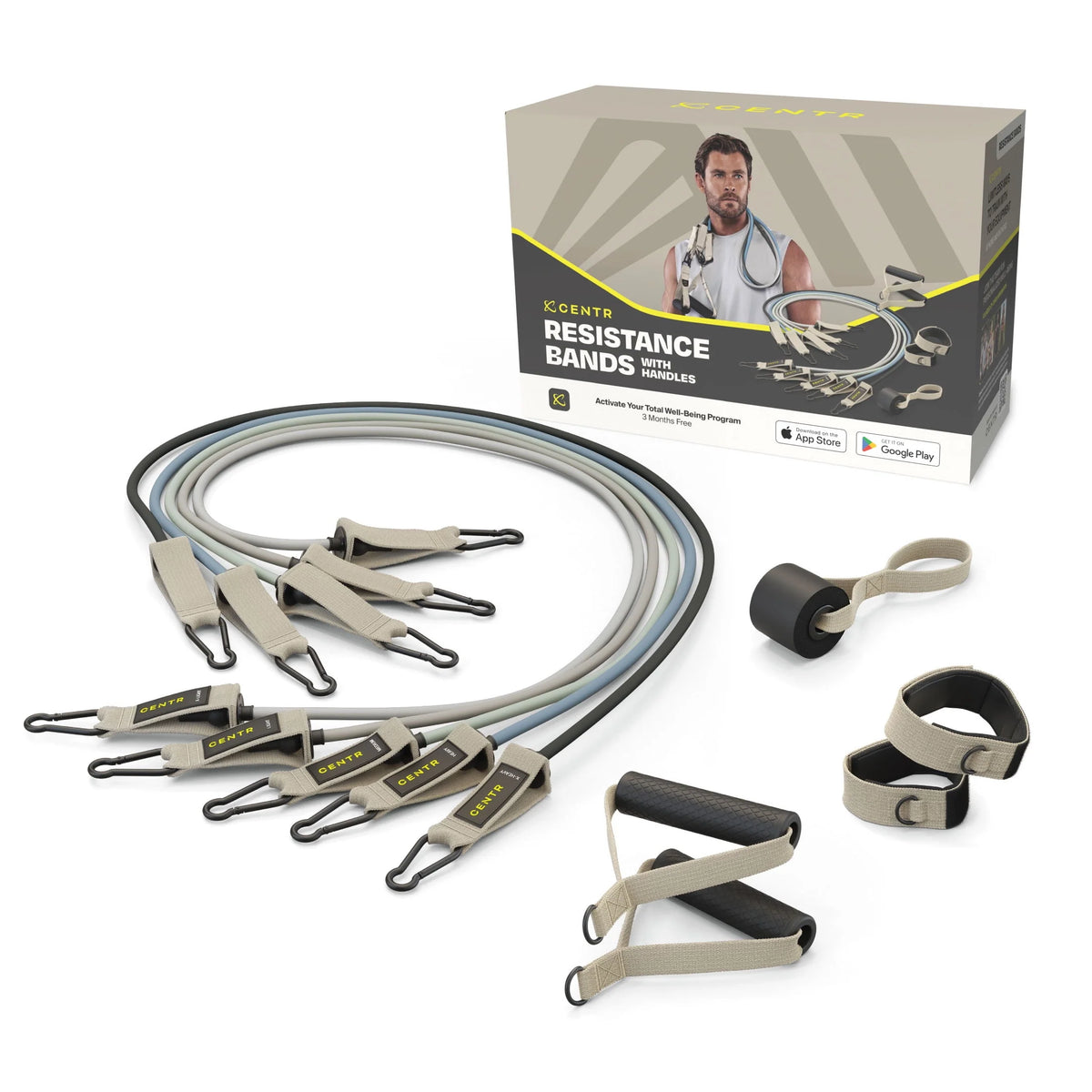 Resistance Bands with Handles, 5 Piece Band Set W81414