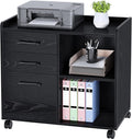 Black 3-Drawer Mobile Lateral File Cabinet with Open Storage Shelf and Wheels F832778