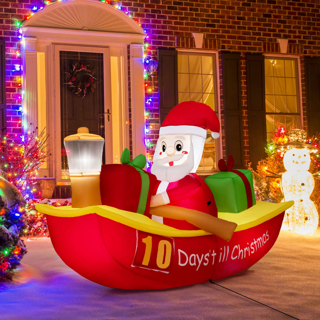 7 FT Christmas Inflatable Santa Claus Rowing Boat with Navigation Light N186860