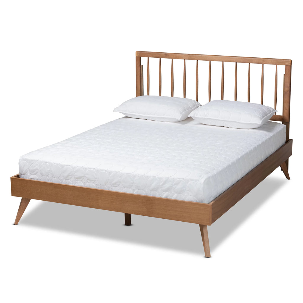 Full Ash Walnut Wood Platform Bed C1129