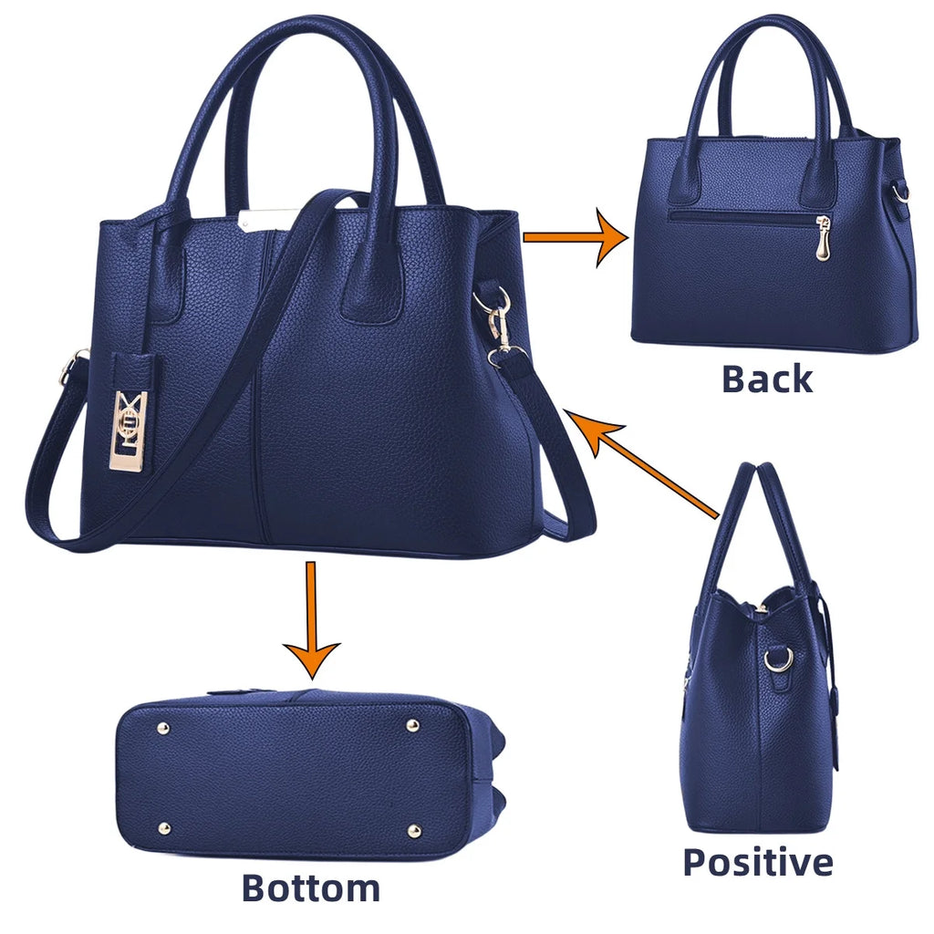 Blue Leather Tote Bag with Shoulder S228323