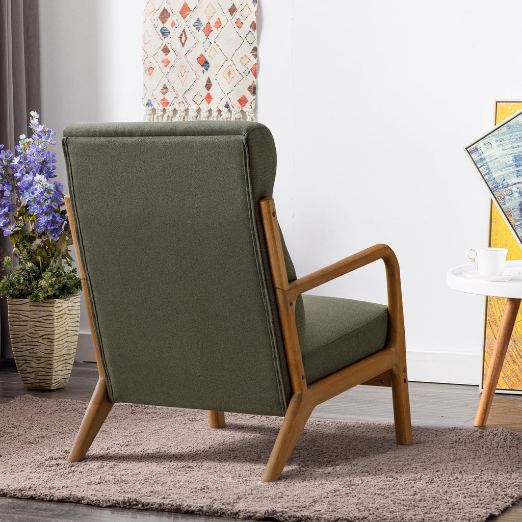 Mid-Century Modern Green Upholstered Accent Chair with Pillow C62308